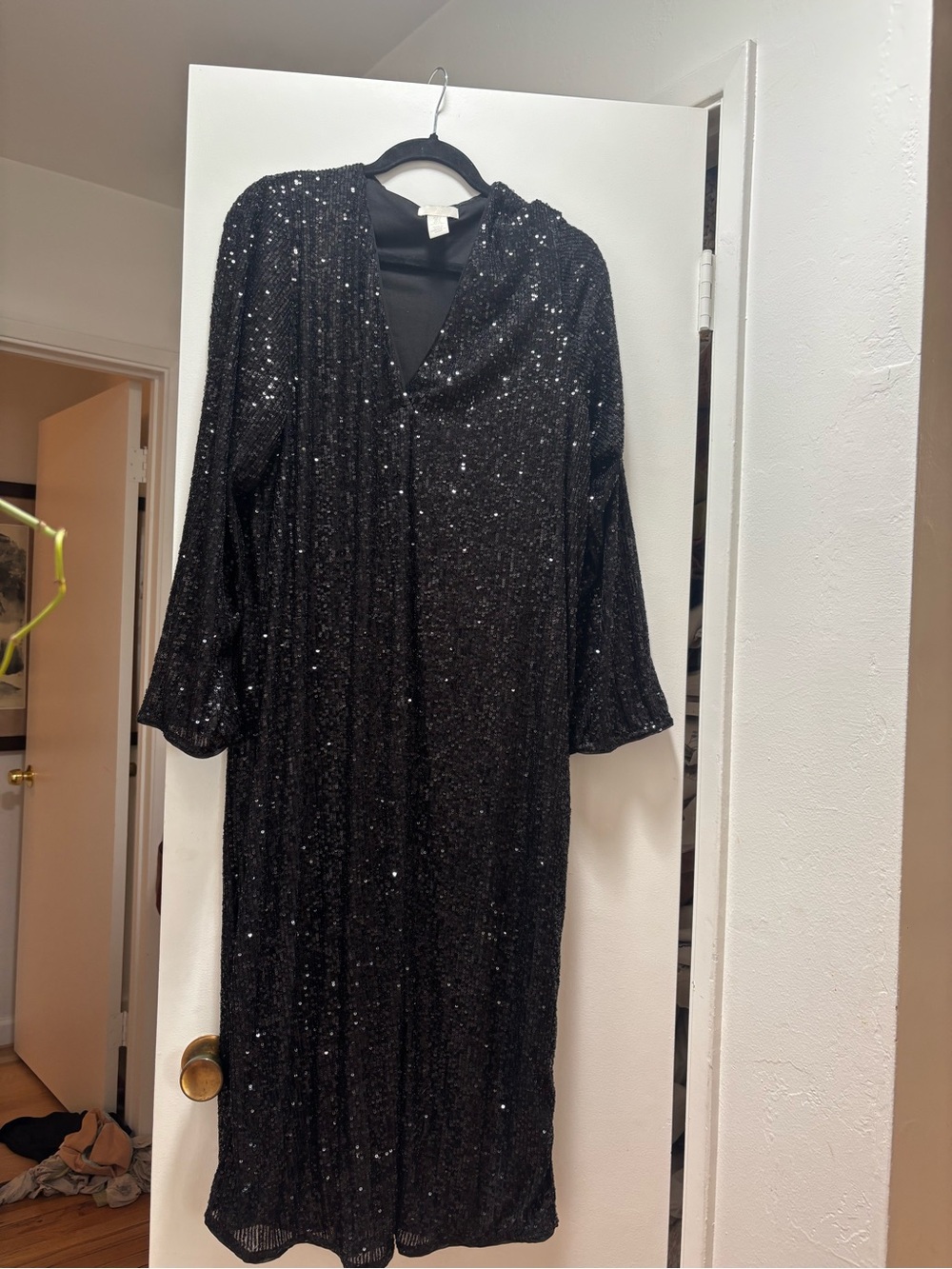 Black Sequin V-Neck Maxi Dress